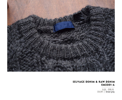 Fisherman-Style Aran Wool Sweater – Thick Knit Retro Khaki Unisex