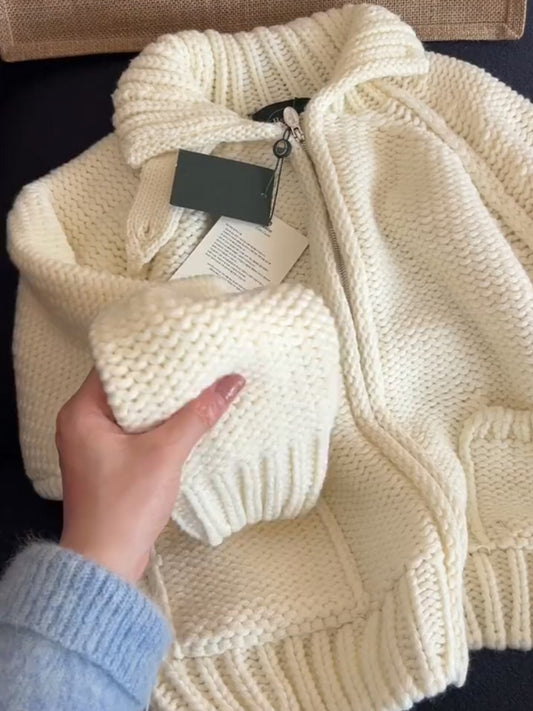 Handmade Thick-Knit Zip-Front Cardigan – Korean Designer Cozy Sweater (Women)