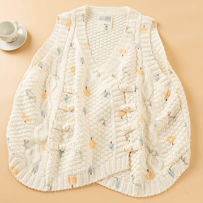 Mori Girl Floral Knitted Sweater Vest – Retro Button Sleeveless Knit