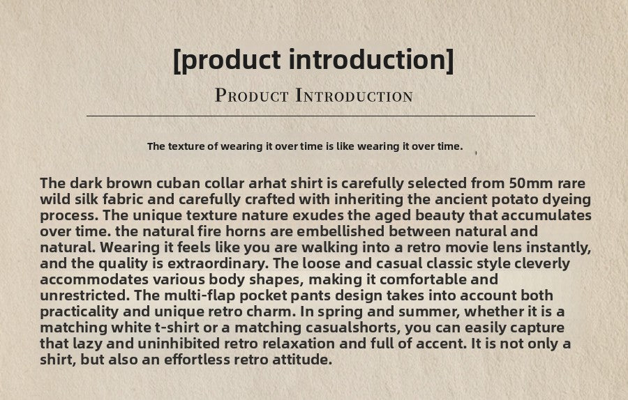 Wild Silk Cuban Collar Half Sleeve Shirt Men's Dye Yam Dyed Tussah Silk Aloha Retro Short Sleeve Shirt Summer