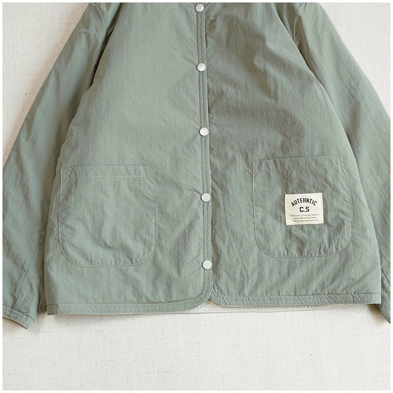 Reversible Quilted Cotton Jacket – Lightweight Loose Fit with Round Neck for Spring/Autumn