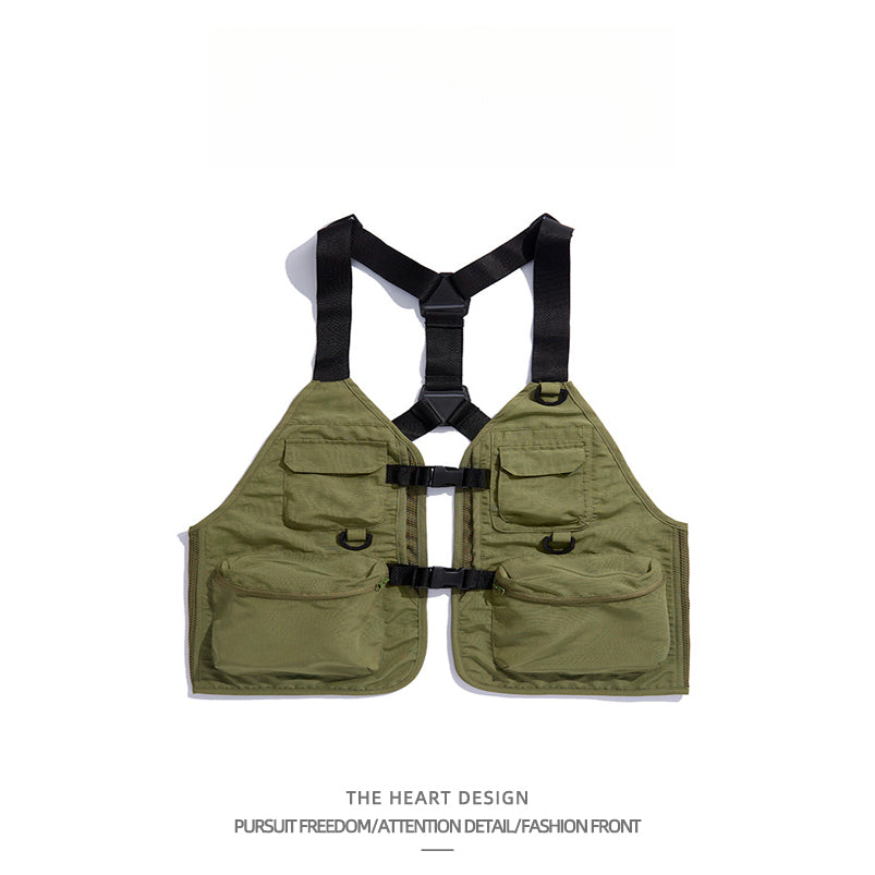 Men's Mountain-Style Outdoor Workwear Vest – High Street Casual Multi-Pocket Vest Jacket for Autumn & Winter