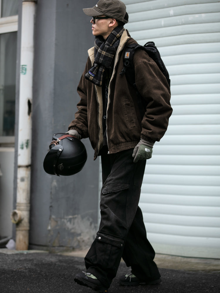 Japanese Retro Melad Stand Collar Lamb Wool Cotton Jacket for Men Winter Trendy Loose Couple Thickened Warm Cotton Coat Trendy