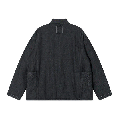 INDIGO STYLE Vintage Taoist Robe Denim Jacket - Two-Tone Oversized Coat (25AW)