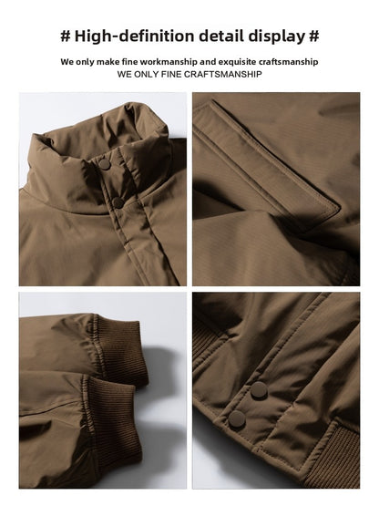 American Retro Basic Stand Collar Workwear Down Jacket for Men Winter Versatile Couple White Duck Down Coat