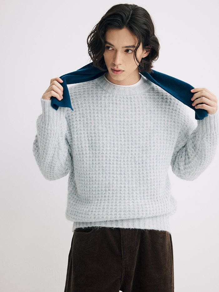 Coke Life Carpem Unisex Winter Sweater - 8% Long Camel Wool Pineapple Check Loose Crew Neck Base Top