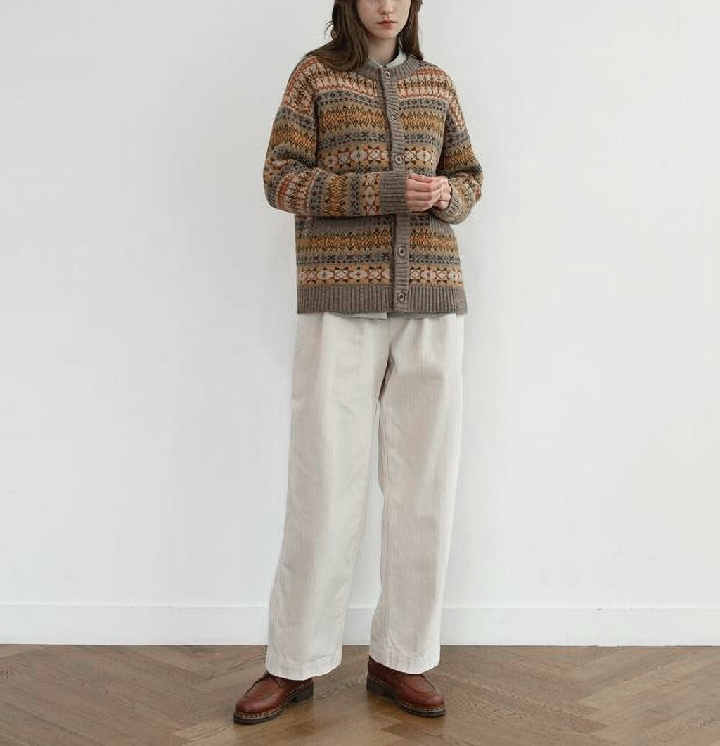 Fair Isle Ethnic-Style Merino Wool Cardigan – Thick Knit Unisex