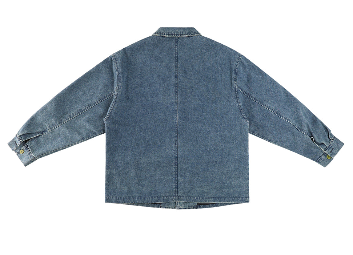 NOLO Edge Retro “Color-Button” Loose Denim Jacket – Washed Casual Workwear