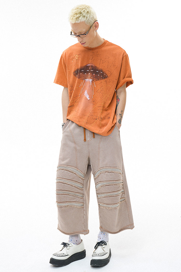 Alien Piggy 230g UFO Piggy Print Orange Short Sleeve T-Shirt