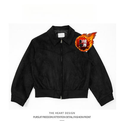 Autumn Winter Retro High Street Suede Short Jacket Men Thickened Stylish Versatile Motorcycle Lapel Flight Casual Jacket