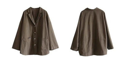 Traditional Loom Linen Blazer - Three-Dimensional Cut Casual Jacket (Women)