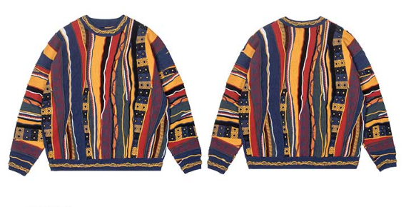 Medria American Style Retro Sweater - Guochao Hidden Color Bitter Melon Stripe Pullover