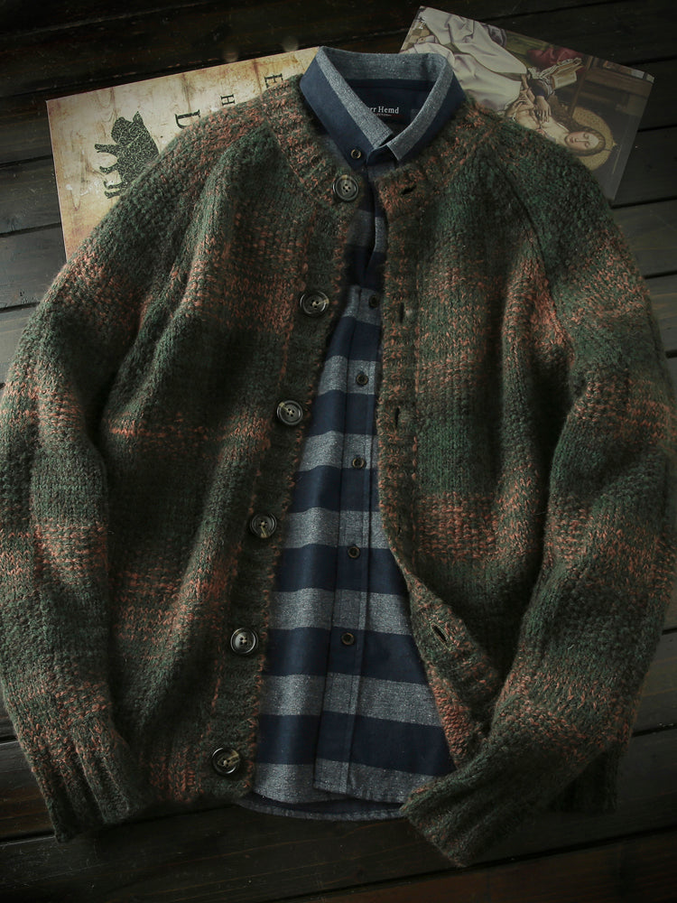 Italian-Order Mohair Wool Cardigan – Heavy Knit Autumn/Winter Coat (Unisex)