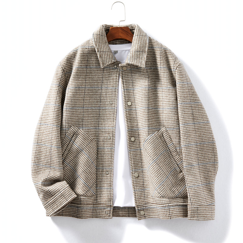Heavyweight 53% Sheep Wool Houndstooth Lapel Coat – Korean-Style Casual Winter Staple