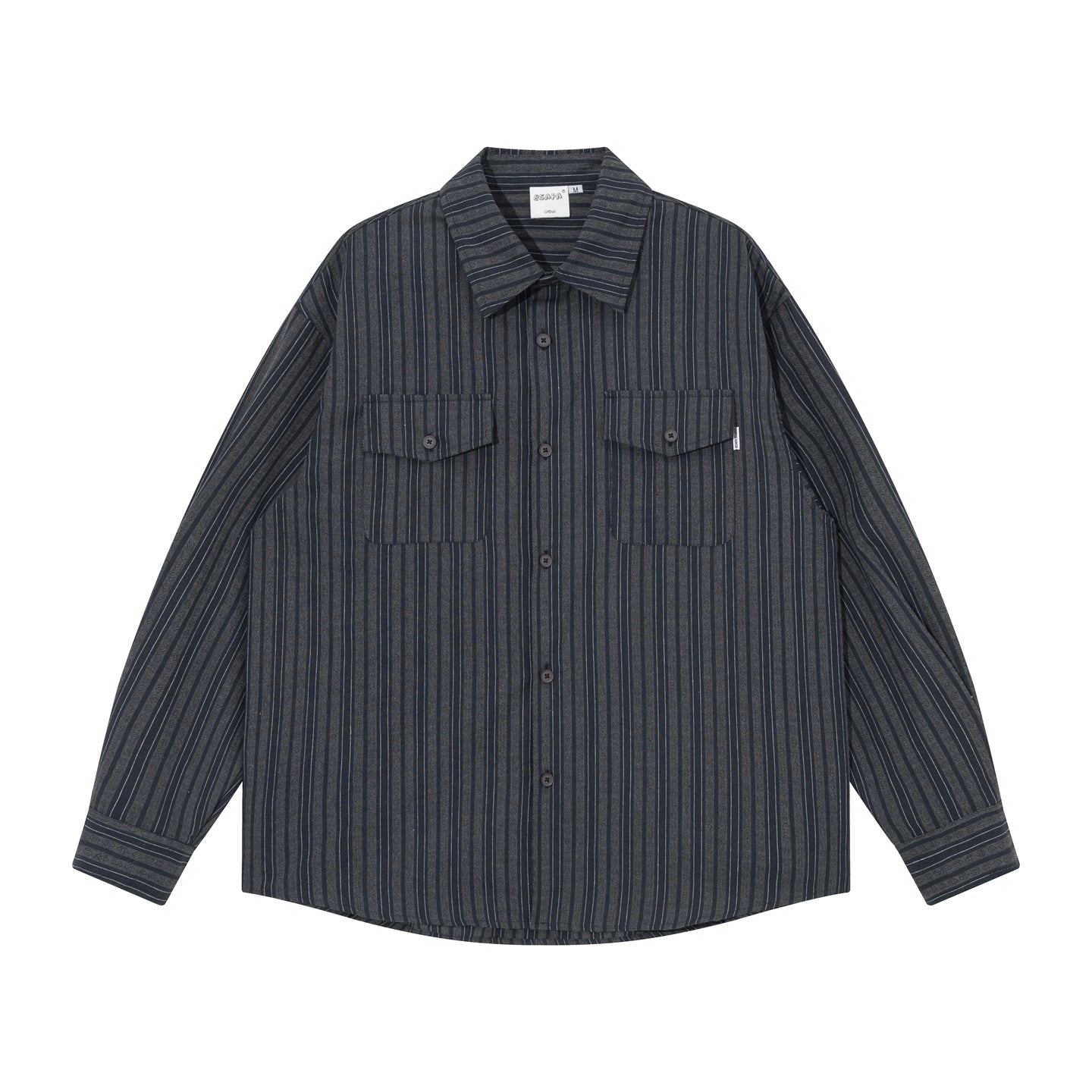 Japanese Vintage Vertical Striped Oversized Long-Sleeve Shirt – Loose Fit Black & Grey