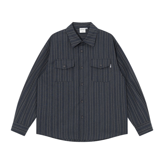 Japanese Vintage Vertical Striped Oversized Long-Sleeve Shirt – Loose Fit Black & Grey