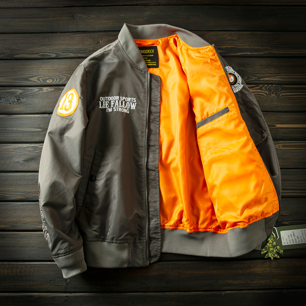 Men’s Heavy Embroidery Baseball-Collar Flight Jacket – Rugged Retro Casual for Fall