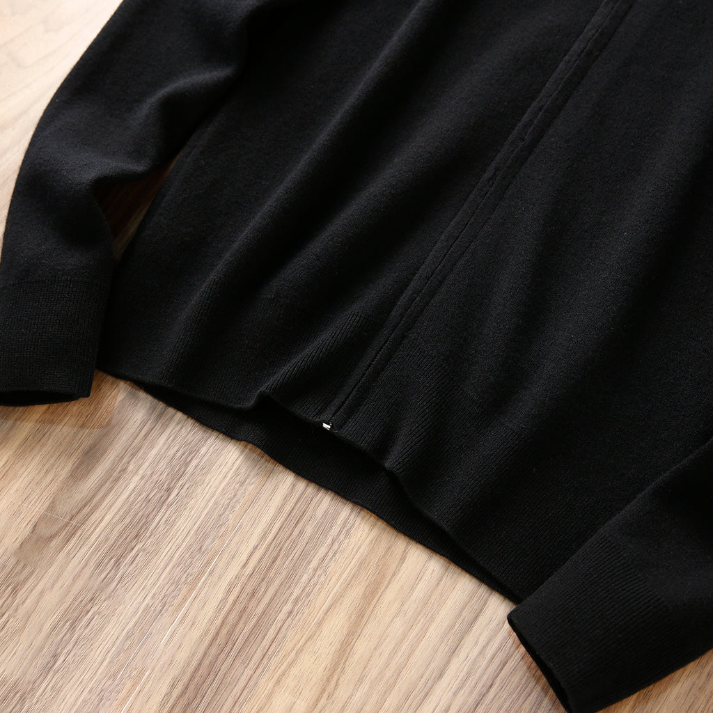 Italian Superfine Golden Wool Stand-Collar Knit – Heavyweight Cardigan Jacket for Autumn/Winter