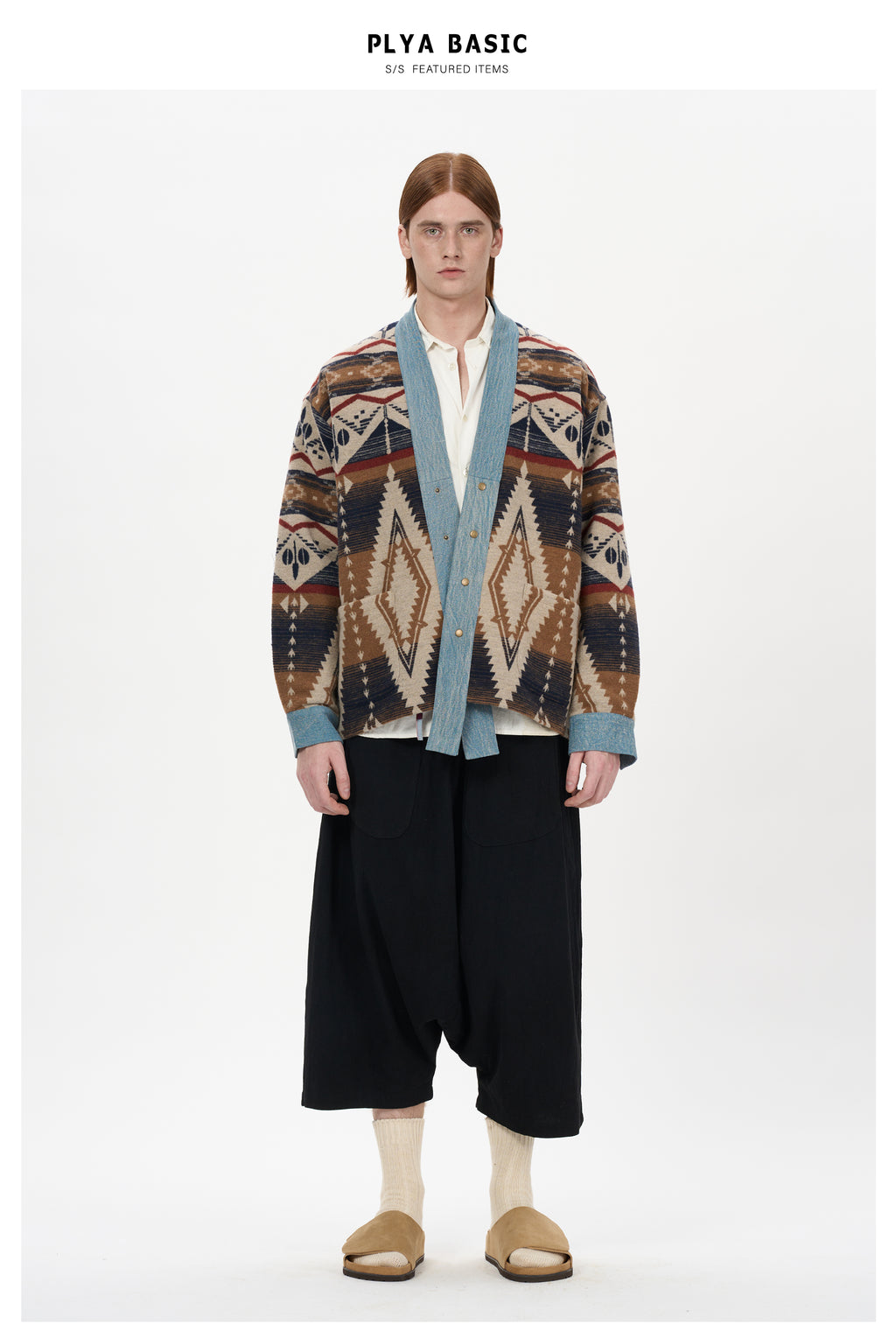 Woodbowl.2023aw Navajo/Woolen Jacket Wool Fabric Tie Ethnic Robe