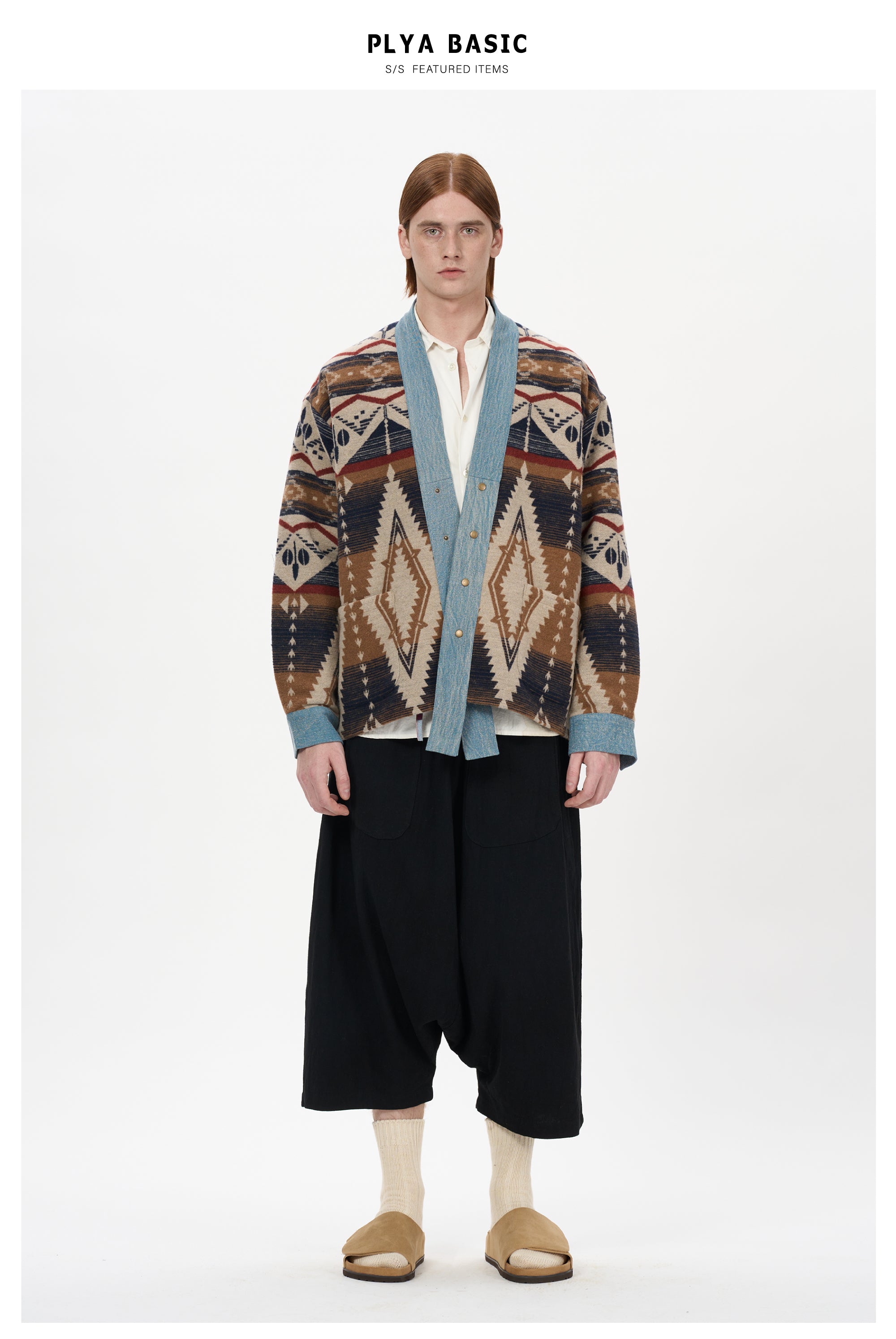 Woodbowl.2023aw Navajo/Woolen Jacket Wool Fabric Tie Ethnic Robe