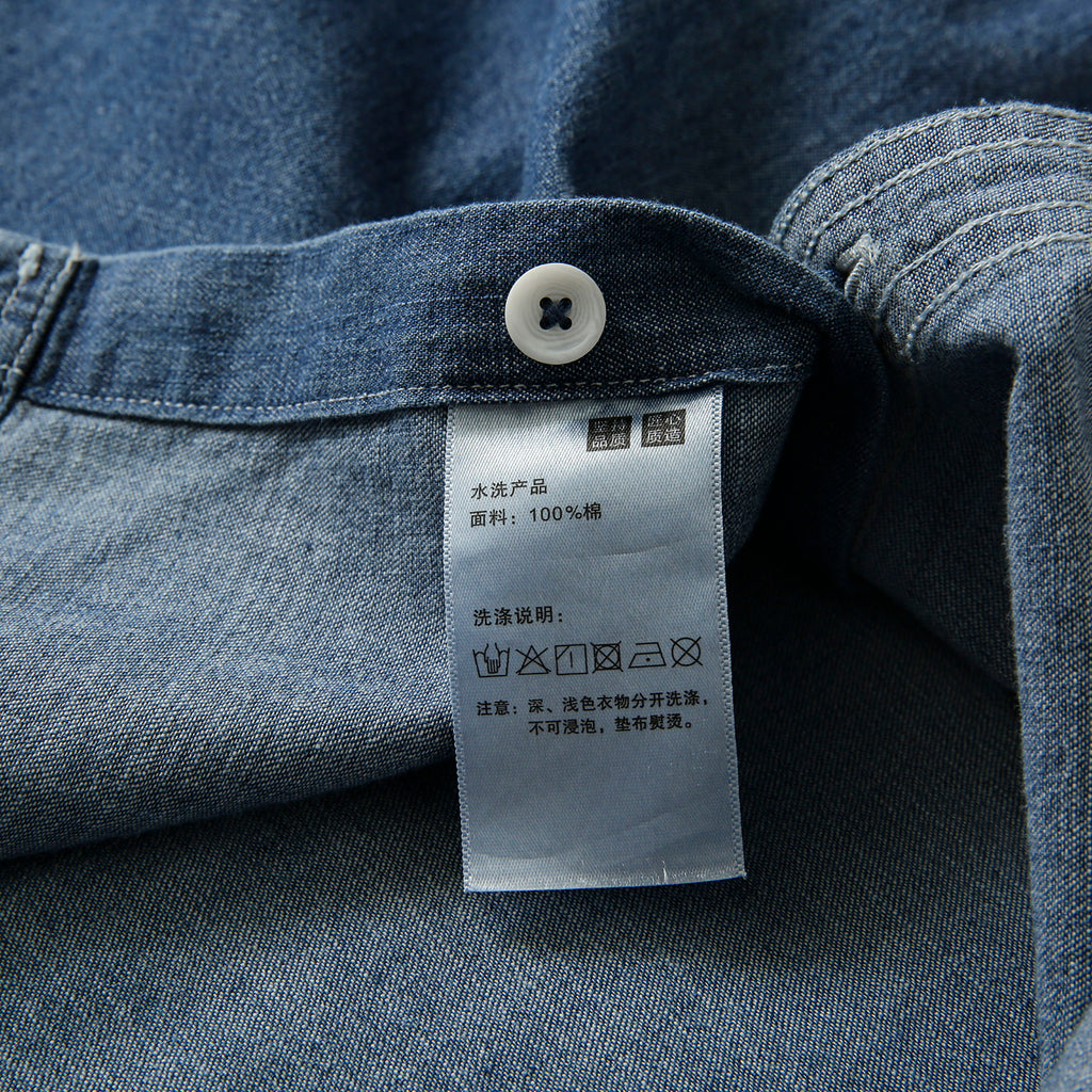 Pure Cotton Enzyme Wash! Export Surplus Men's Summer Turn-down Collar Denim Short Sleeve Shirt Top