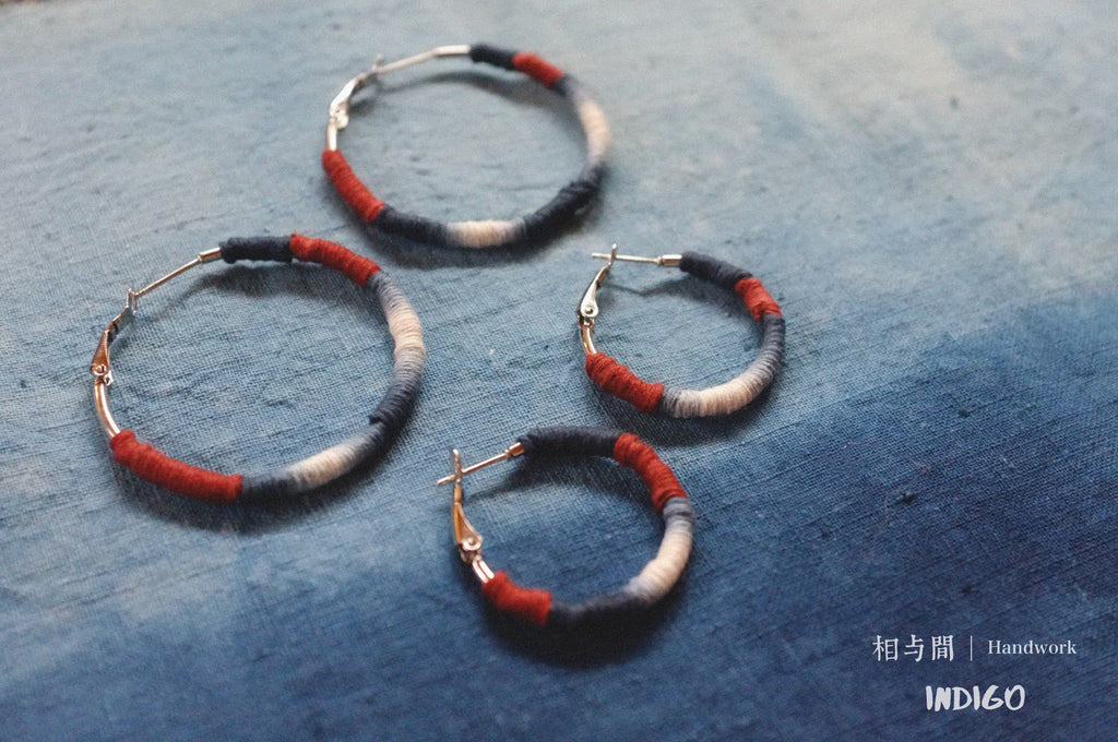 Original Earrings Handmade Blue Dyed Plant-Dyed Cotton Thread Niche Geometric Circle High-End Earrings