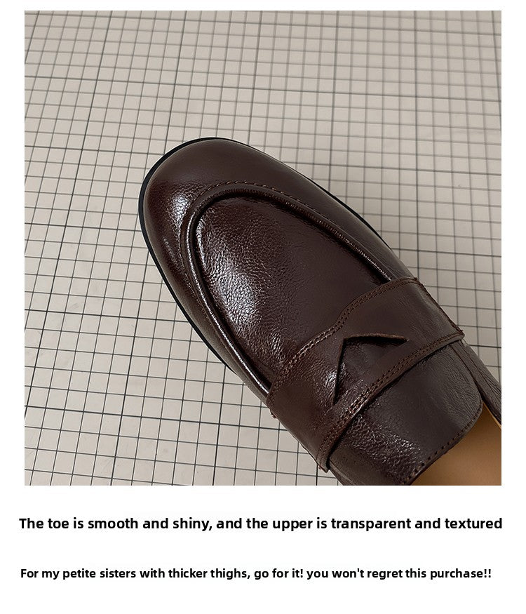 Women's Retro Genuine Leather Loafers - Sheepskin Slip-On Chunky Heel British Style Lazy Shoes