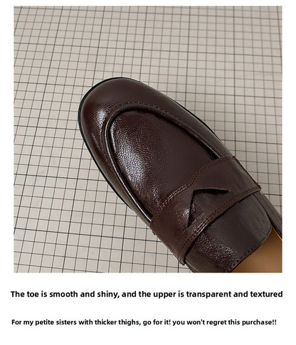 Women's Retro Genuine Leather Loafers - Sheepskin Slip-On Chunky Heel British Style Lazy Shoes