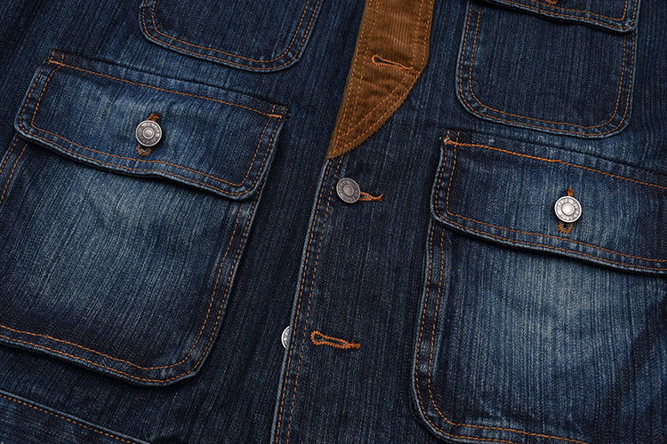 Color-Block Washed Denim Motorcycle Jacket – Retro Workwear Loose Casual Coat