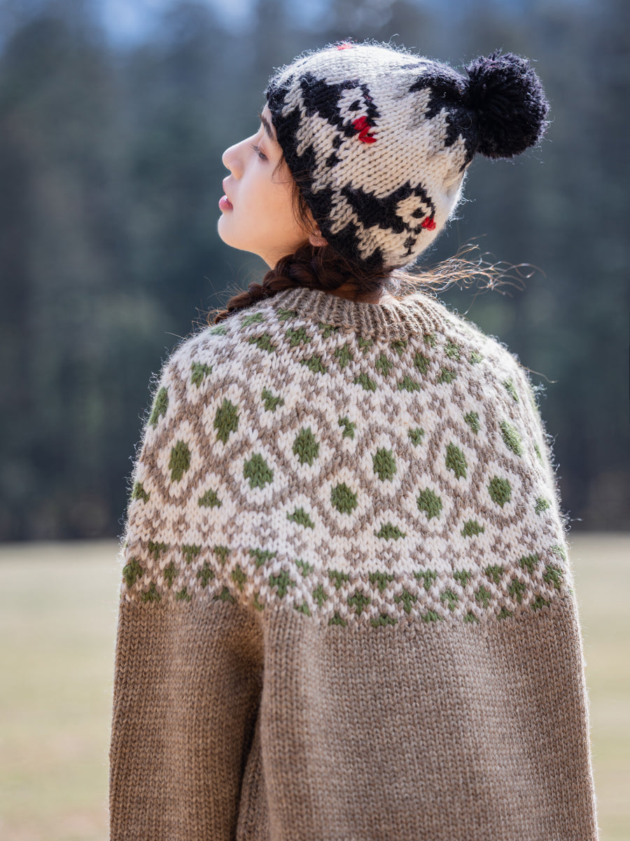 Handmade Iceland Sweater for Women Pullover Light Brown Thick Loose Nordic Retro Wide Knit College Style Travel Photography Niche