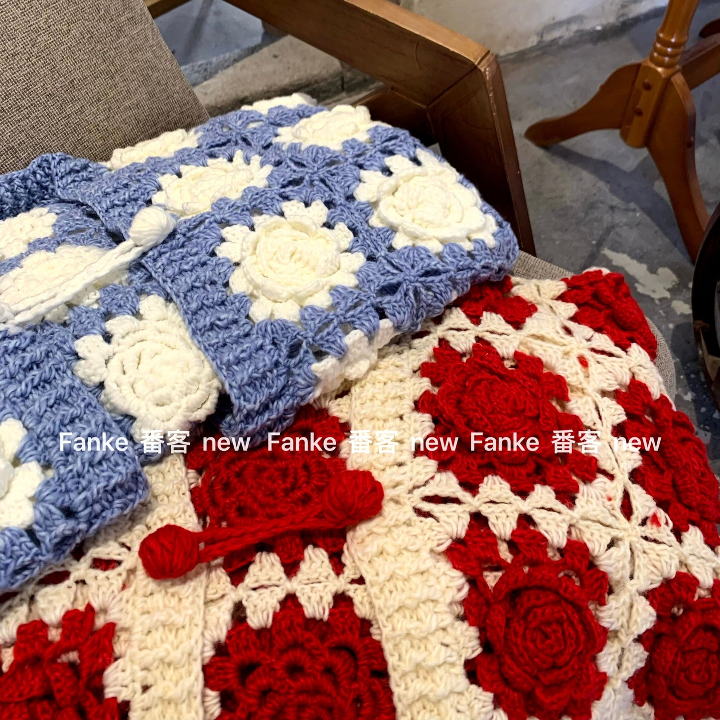 Women's European French Retro Color Block Cardigan - Handmade 3D Rose Crochet Hollow Knit Sweater