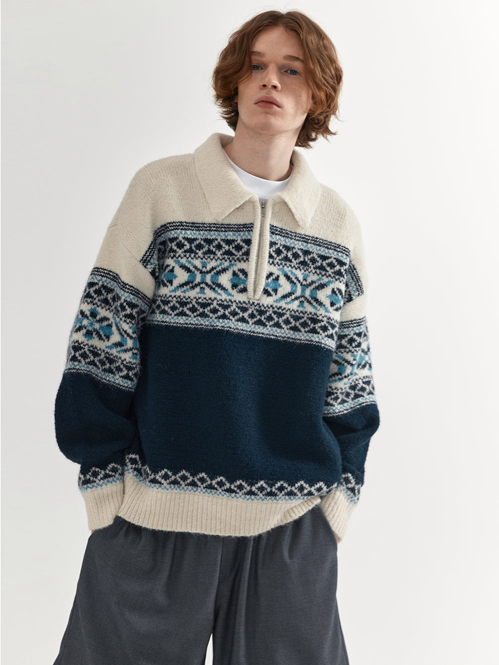 Coke Life Carpem Unisex Retro Fair Isle Sweater Jacket - Autumn Wool Zipper Loose Lazy Style Top