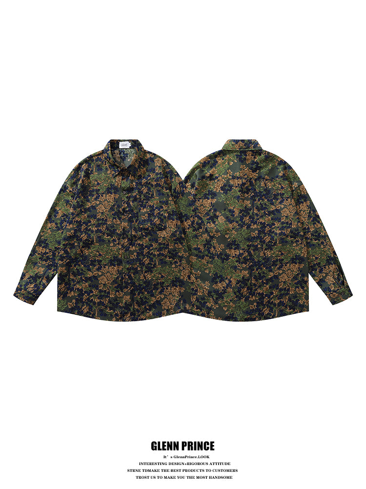 Japanese Style Trendy Floral Print Long Sleeve Shirt for Men Autumn Travel Vacation Lazy Casual Floral Shirt