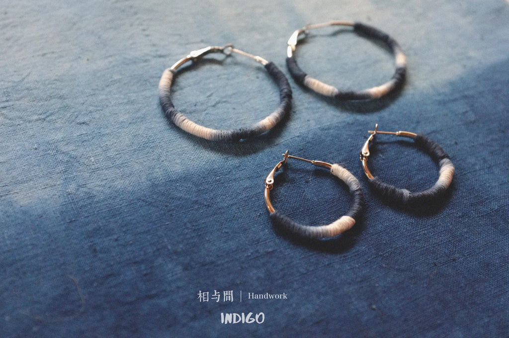 Original Earrings Handmade Blue Dye Plant-Dyed Cotton Thread Niche Geometric Circle High-End Earrings