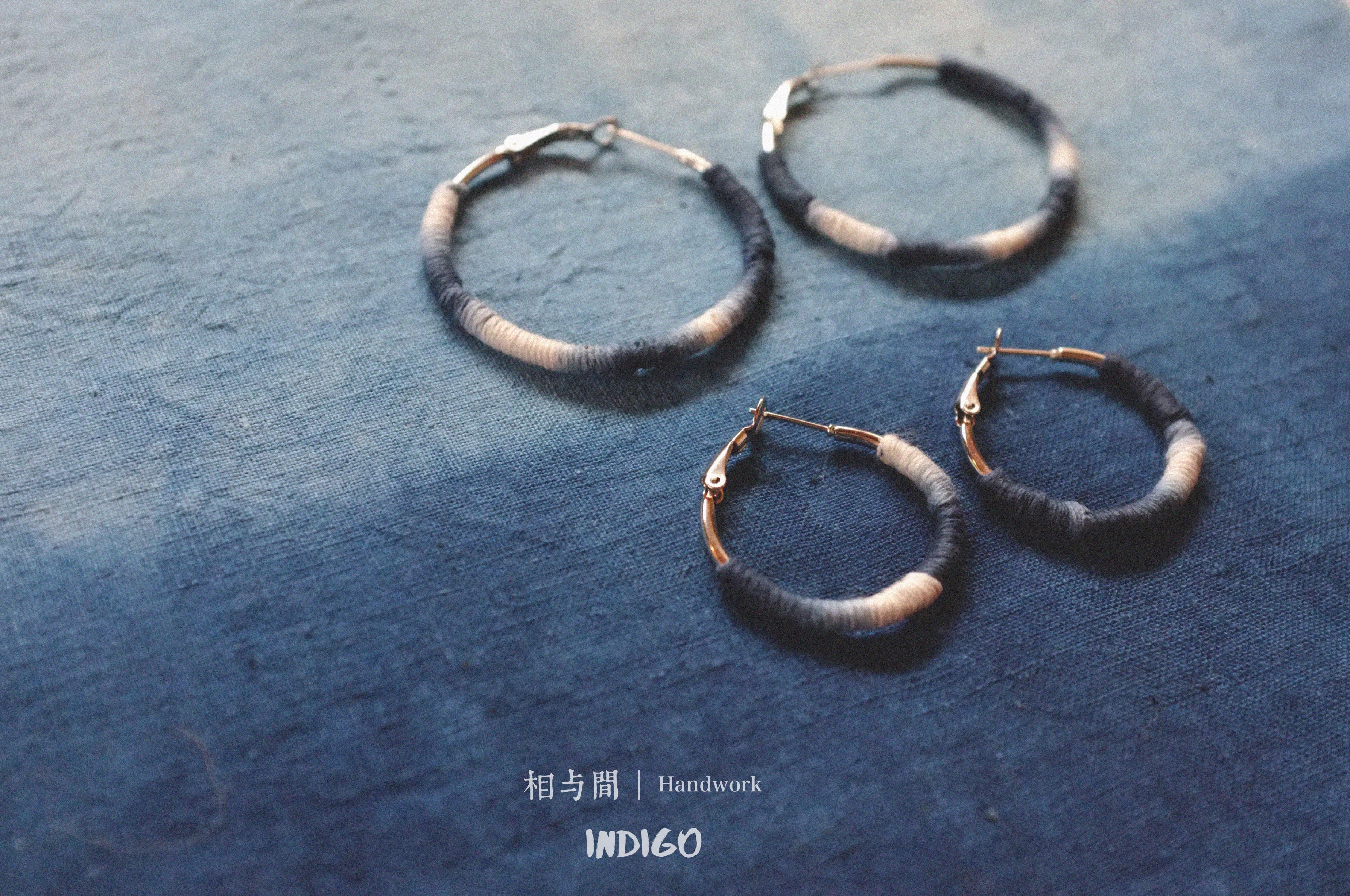 Original Earrings Handmade Blue Dye Plant-Dyed Cotton Thread Niche Geometric Circle High-End Earrings