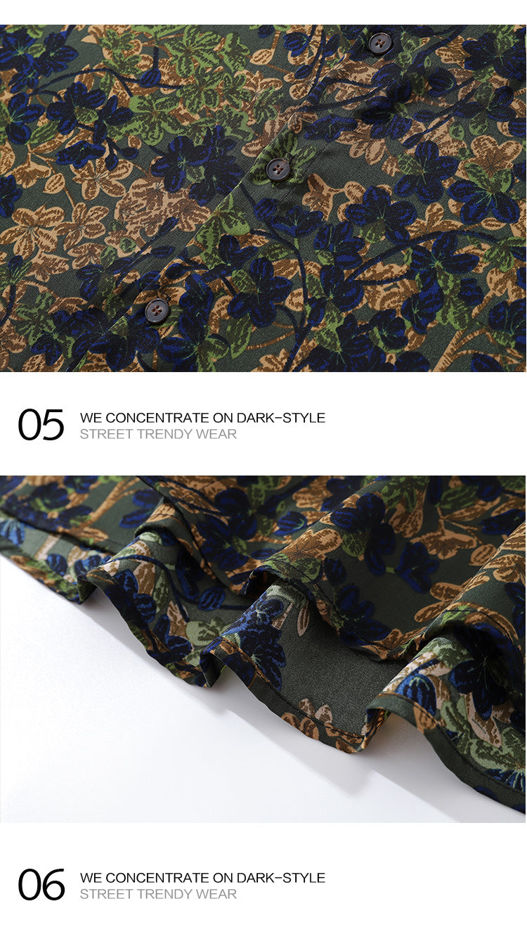 Japanese Style Trendy Floral Print Long Sleeve Shirt for Men Autumn Travel Vacation Lazy Casual Floral Shirt