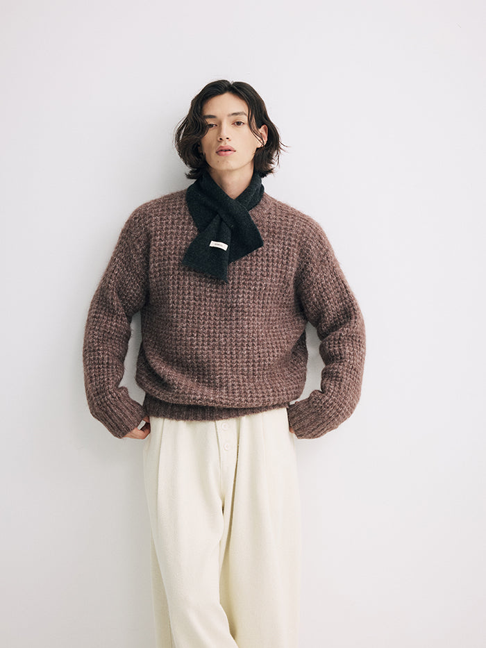 Coke Life Carpem Unisex Winter Sweater - 8% Long Camel Wool Pineapple Check Loose Crew Neck Base Top