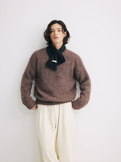 Coke Life Carpem Unisex Winter Sweater - 8% Long Camel Wool Pineapple Check Loose Crew Neck Base Top