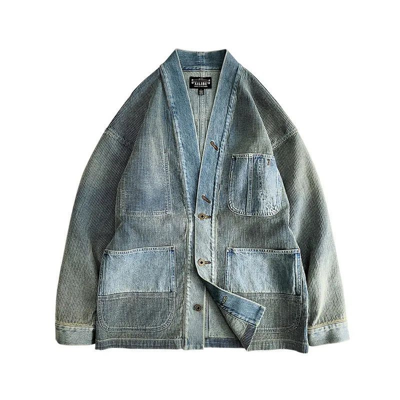 blue dyed denim thorn road robe jacket cardigan coat click vintage washed pluck dye distressed non-rrl | Japanese vintage | yamalin clothes | Yamalinclothes