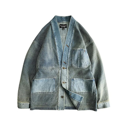 blue dyed denim thorn road robe jacket cardigan coat click vintage washed pluck dye distressed non-rrl | Japanese vintage | yamalin clothes | Yamalinclothes