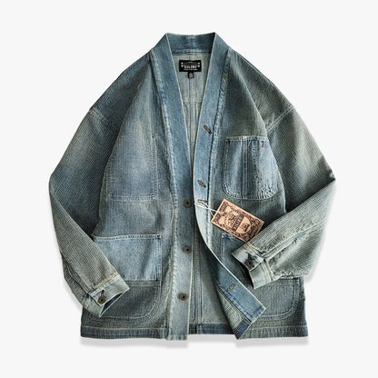 blue dyed denim thorn road robe jacket cardigan coat click vintage washed pluck dye distressed non-rrl | Japanese vintage | yamalin clothes | Yamalinclothes