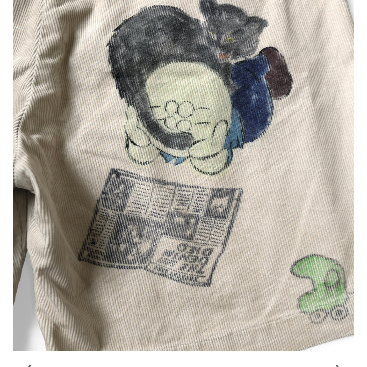 Japanese Style Casual Cartoon Fun Print Washed Vintage Corduroy Shorts