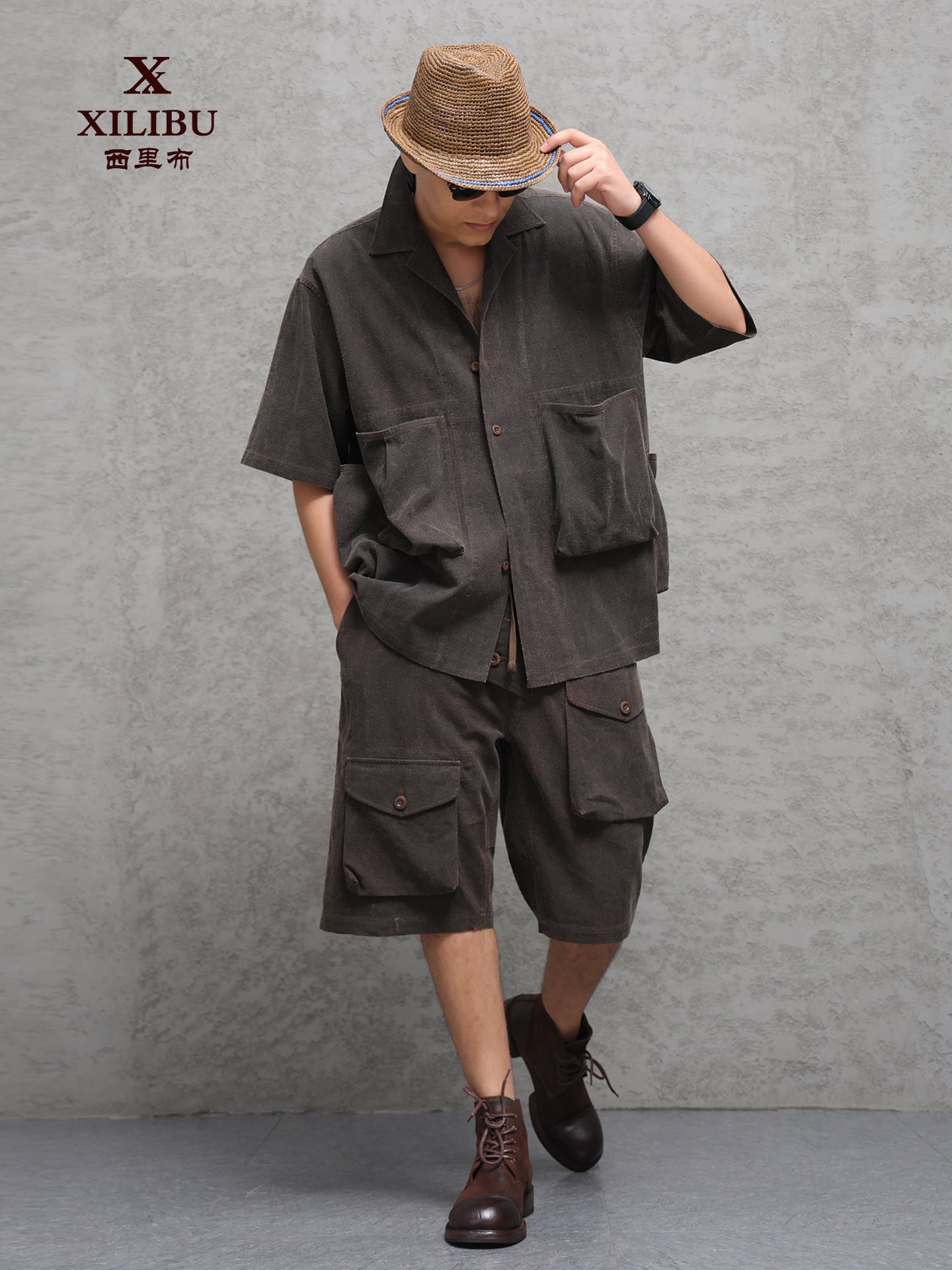 Wild Silk Cuban Collar Half Sleeve Shirt Men's Dye Yam Dyed Tussah Silk Aloha Retro Short Sleeve Shirt Summer