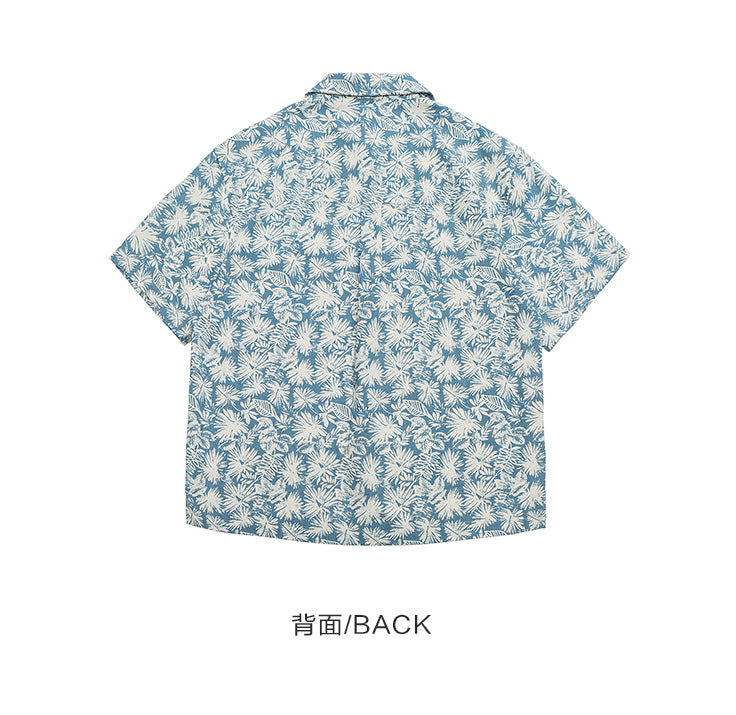 Japanese Retro Floral Cotton Linen Short Sleeve Shirt Men Summer Hong Kong Style Trendy Beach Casual Floral Shirt