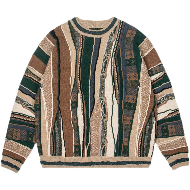 Medria New Year Limited Edition Sweater - Retro Bitter Melon Stripe Multi-Color Pullover