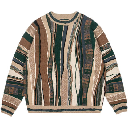Medria New Year Limited Edition Sweater - Retro Bitter Melon Stripe Multi-Color Pullover
