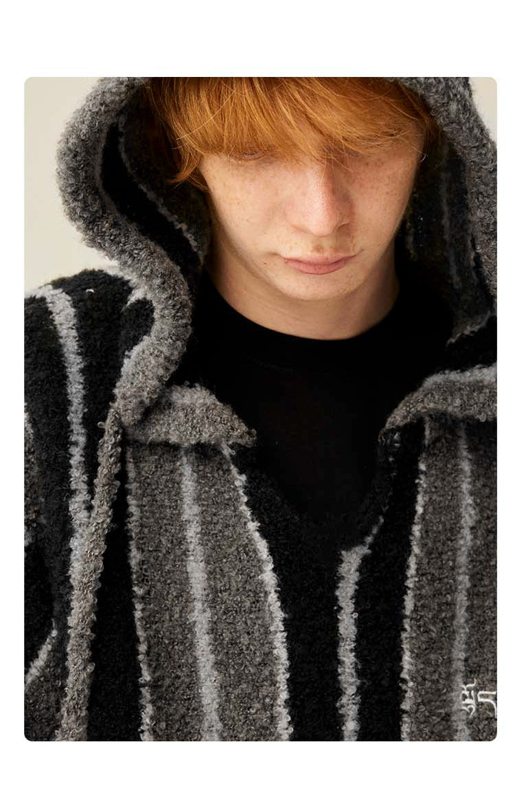 Medria Unisex Retro Striped Hoodie - Wool Blend Tibetan Style Lazy Knit Jacket