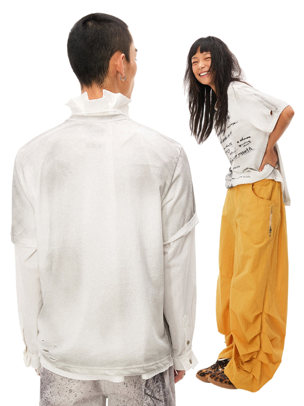 Handwritten Print Soft Skin-friendly Distressed Loose Short Sleeve T-shirt