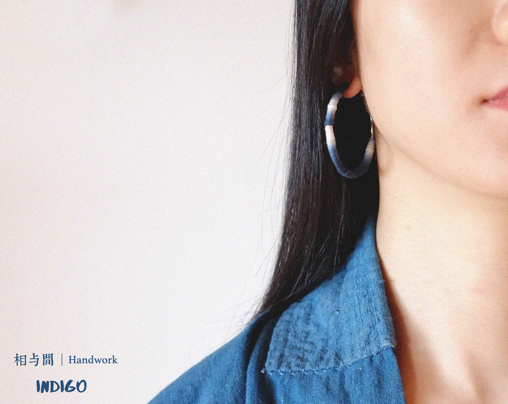 Original Earrings Handmade Blue Dye Plant-Dyed Cotton Thread Niche Geometric Circle High-End Earrings