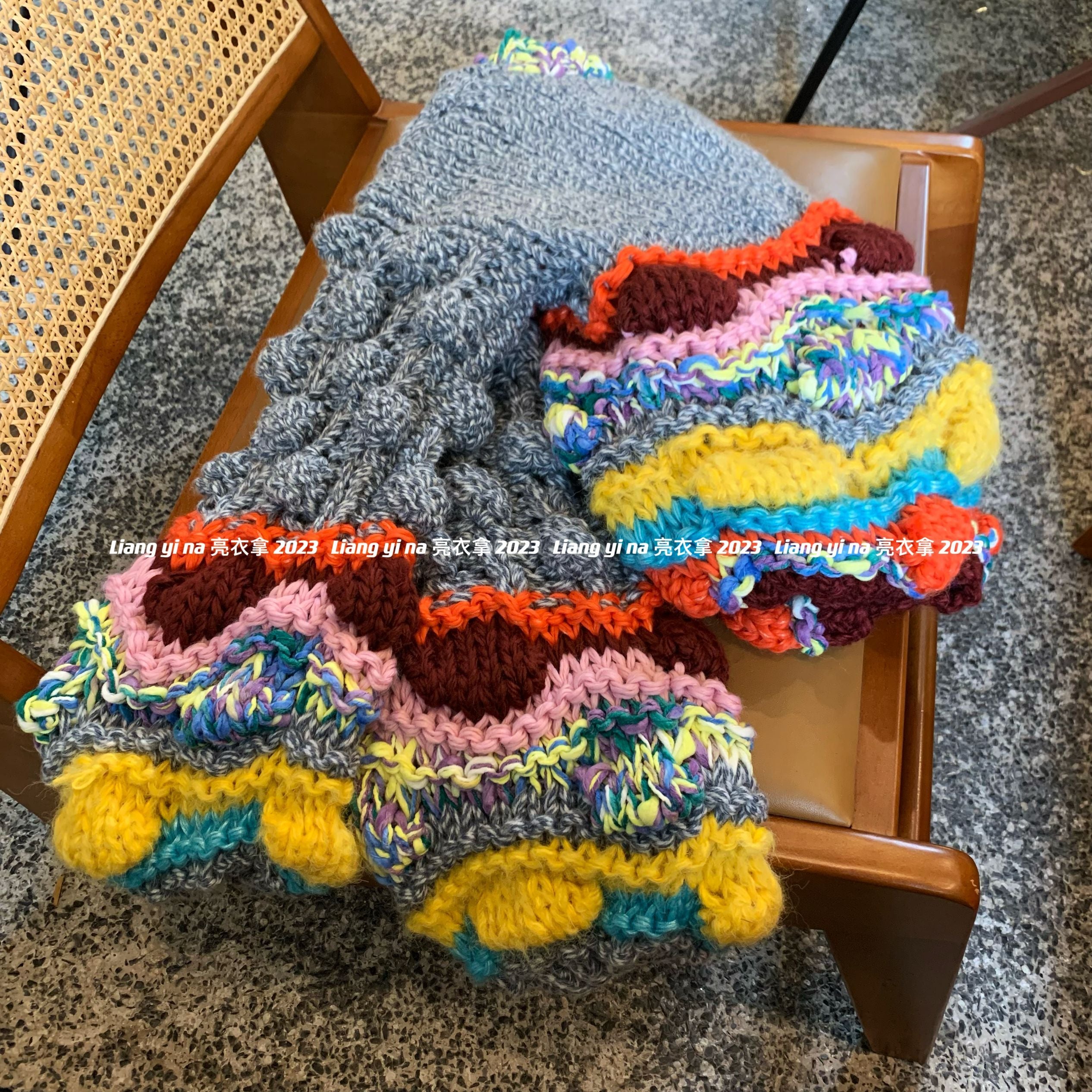 Women's 2023 Autumn Winter Handmade Color Block Cardigan - 3D Particle Ball V-Neck Loose Lazy Knitted Coat